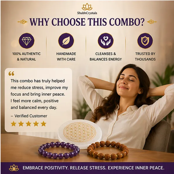 Stress_Relief_Combo_–_Peace,_Sleep_&_Anxiety_Control_(Amethyst_Bracelet_+_5_Mukhi_Rudraksh_Bracelet_+_Selenite_Plate)