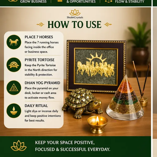 Business_Growth_Vastu_Kit_–_Attract_Clients_&_Success_-_7_Horses_Pyrite_Frame_+_Conical_Dhan_Pyramid_+_Pyrite_Tortoise