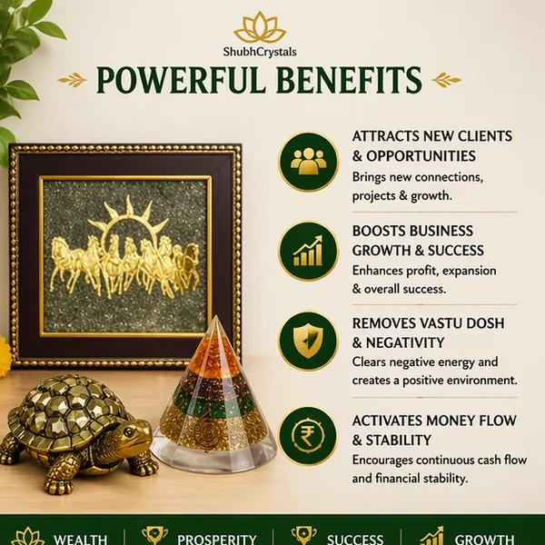 Business_Growth_Vastu_Kit_–_Attract_Clients_&_Success_-_7_Horses_Pyrite_Frame_+_Conical_Dhan_Pyramid_+_Pyrite_Tortoise