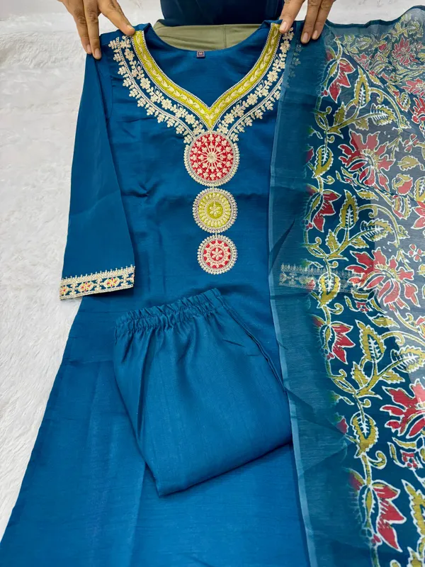 Blue_Embellished_Kurta_Set_With_Printed_Dupatta_For_Women