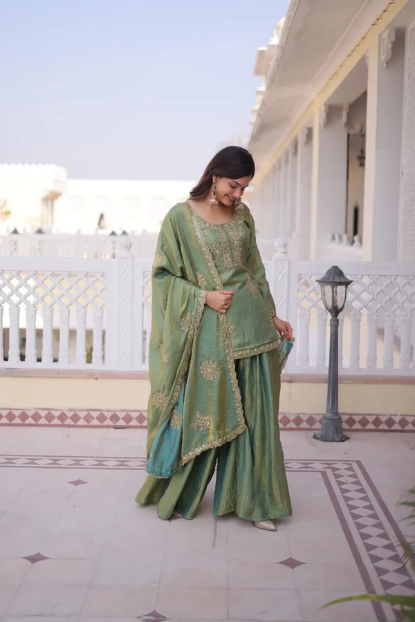 PISTA_PREMIUM_TOP-SHARARA-DUPATTA_WITH_ZARI_SEQUINS_WORK_FOR_WOMEN