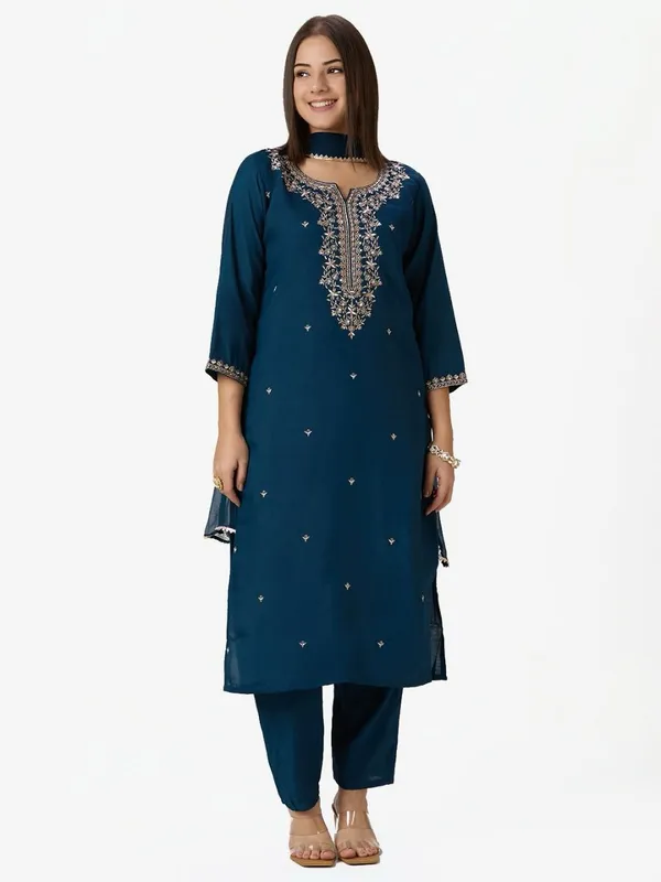 Navy_Blue_Embroidered_Kurta_Set_With_Golden_Zari_Work_For_Women