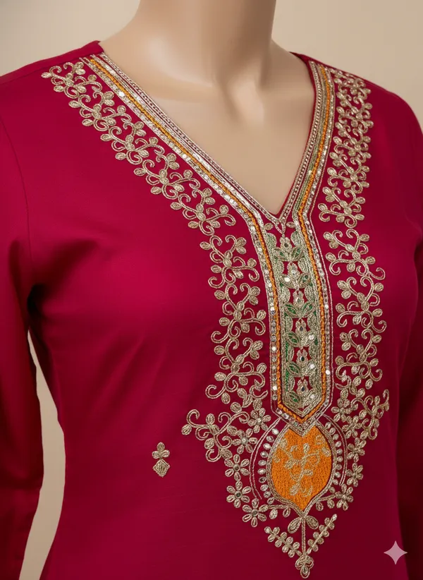 Red_Embroidered_kurti__Set_With_Dupatta_For_Women