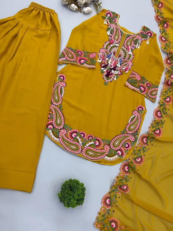 ELEGANT_MUSTARD_COLOUR_PURE_HEAVY_GEOGETTE_WITH_EMBROIDERED_THREAD_WORK_FOR_WOMEN
