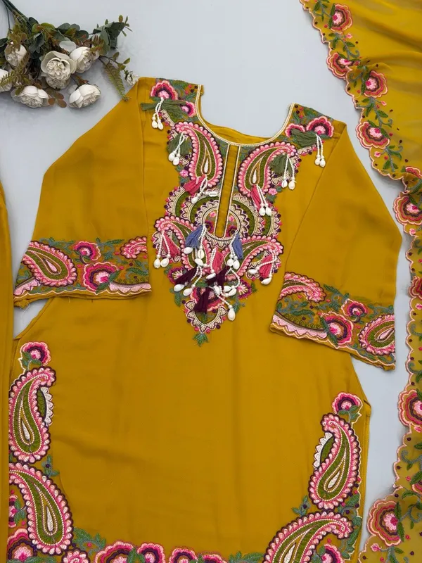 ELEGANT_MUSTARD_COLOUR_PURE_HEAVY_GEOGETTE_WITH_EMBROIDERED_THREAD_WORK_FOR_WOMEN