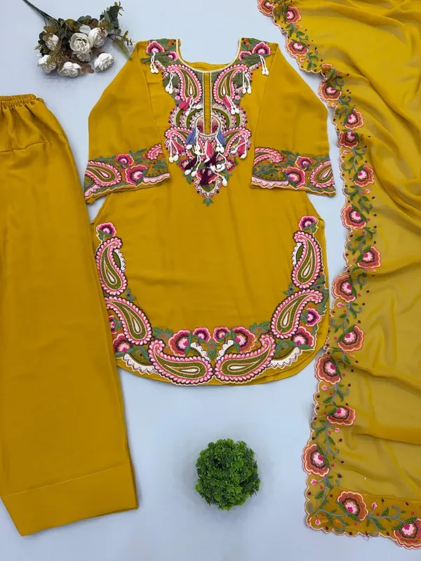 ELEGANT_MUSTARD_COLOUR_PURE_HEAVY_GEOGETTE_WITH_EMBROIDERED_THREAD_WORK_FOR_WOMEN