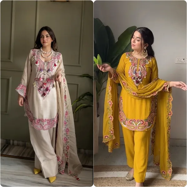 ELEGANT_MUSTARD_COLOUR_PURE_HEAVY_GEOGETTE_WITH_EMBROIDERED_THREAD_WORK_FOR_WOMEN
