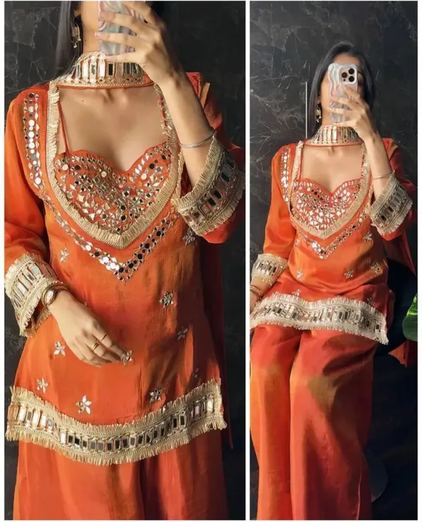 Orange_Embellished_Mirror_Work_Ethnic_Suit_Set_With_Wide_Palazzo_And_Dupatta_For_Women