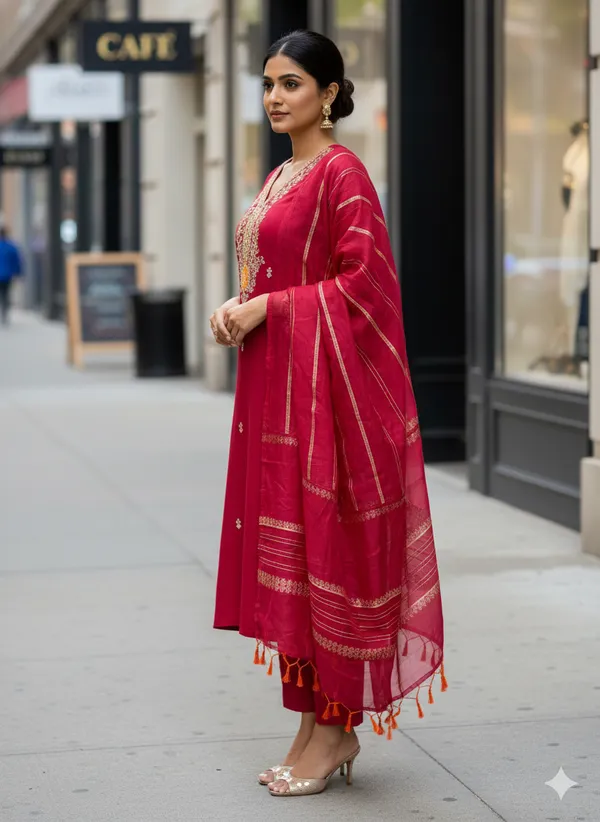 Red_Embroidered_kurti__Set_With_Dupatta_For_Women
