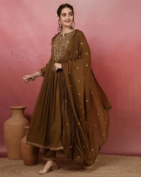 NEWLY_LAUNCHED_DESIGN_IN_MEHNDI_COLOUR_VISCOSE_CHANDERI_FABRIC_WITH_EMBROIDERED_KURTA_SET_FOR_WOMEN
