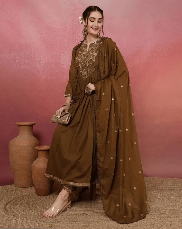 NEWLY_LAUNCHED_DESIGN_IN_MEHNDI_COLOUR_VISCOSE_CHANDERI_FABRIC_WITH_EMBROIDERED_KURTA_SET_FOR_WOMEN