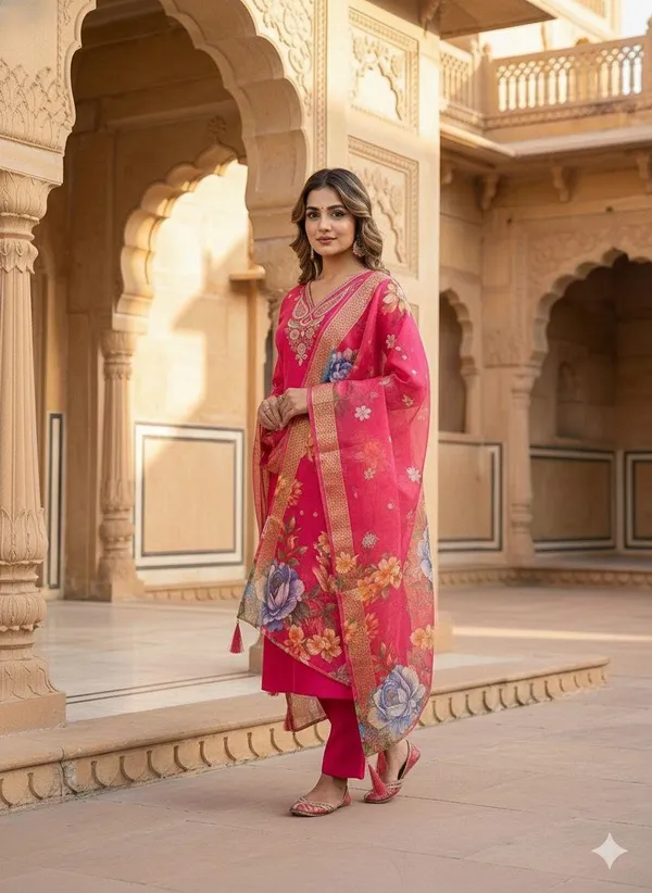 Pink_Embroidered_Salwar_Kameez_With_Floral_Dupatta_For_Women