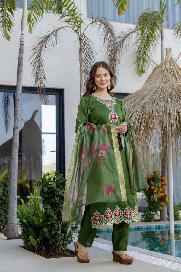 PRESENTING_A_NEW_DESIGN_IN_MEHNDI_COLOUR_CHANDERI_FABRIC_EMBROIDERED_WORK_WITH_DUPATTA_FOR_WOMEN