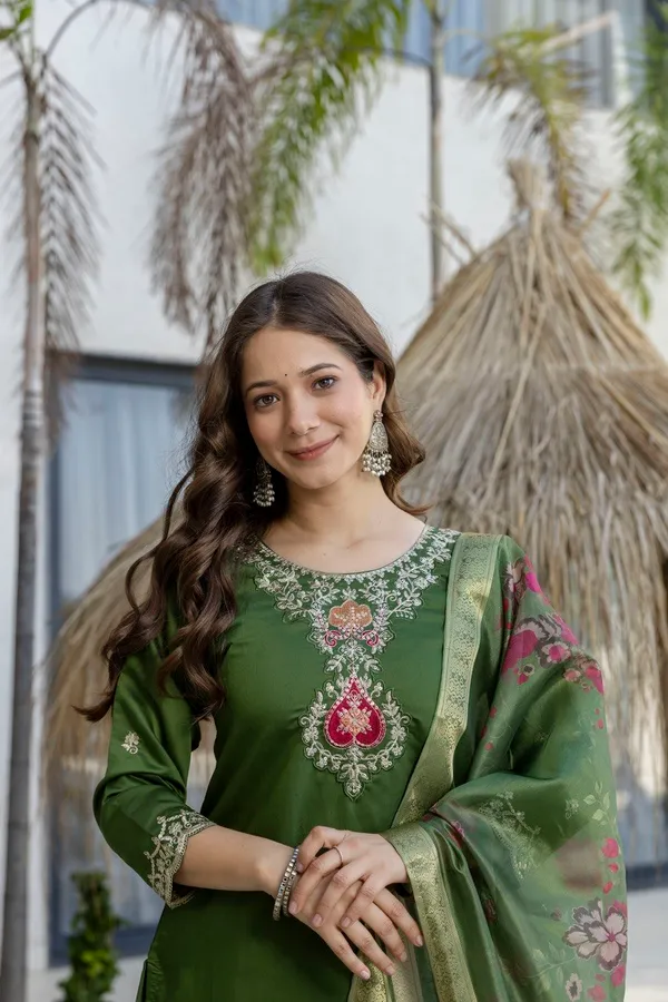 PRESENTING_A_NEW_DESIGN_IN_MEHNDI_COLOUR_CHANDERI_FABRIC_EMBROIDERED_WORK_WITH_DUPATTA_FOR_WOMEN