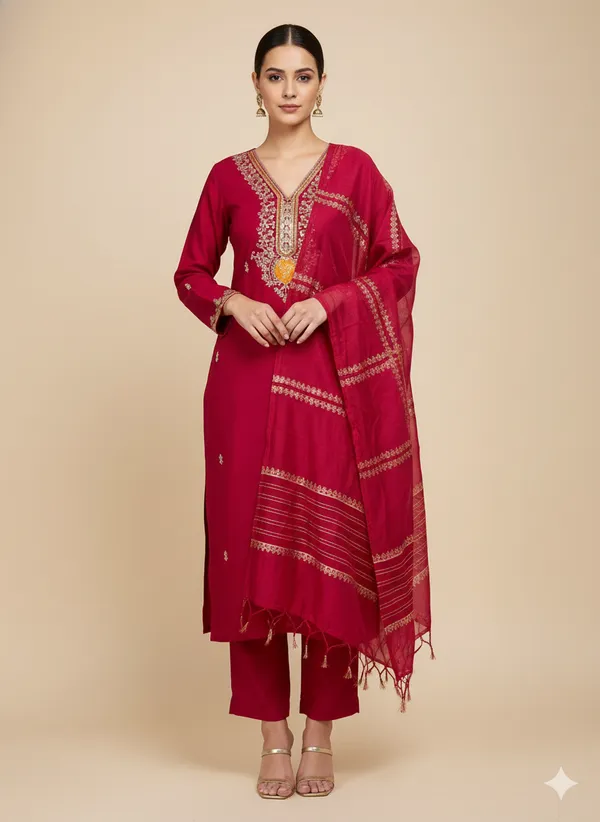 Red_Embroidered_kurti__Set_With_Dupatta_For_Women