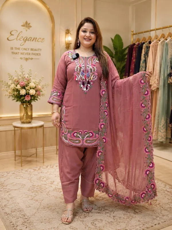 RUST_COLOUR_PURE_HEAVY_GEORGETTE_WITH_EMROIDERED_THREAD_WORK_FOR_WOMEN