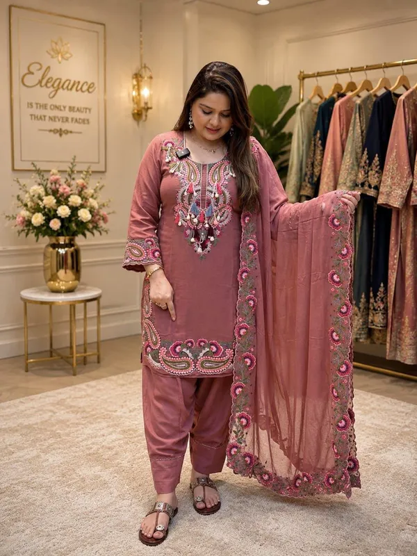 RUST_COLOUR_PURE_HEAVY_GEORGETTE_WITH_EMROIDERED_THREAD_WORK_FOR_WOMEN