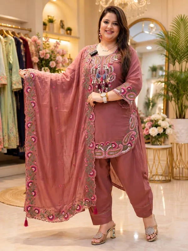RUST_COLOUR_PURE_HEAVY_GEORGETTE_WITH_EMROIDERED_THREAD_WORK_FOR_WOMEN