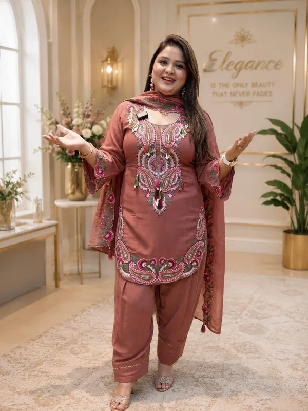 RUST_COLOUR_PURE_HEAVY_GEORGETTE_WITH_EMROIDERED_THREAD_WORK_FOR_WOMEN