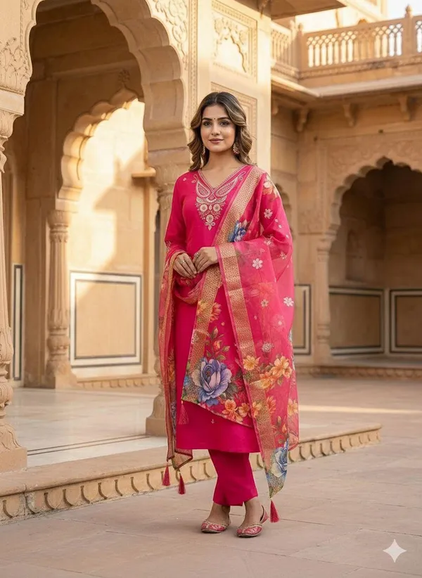 Pink_Embroidered_Salwar_Kameez_With_Floral_Dupatta_For_Women