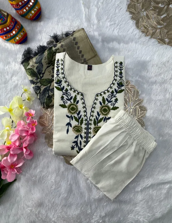 White_Embroidered_Kurta_Set_With_Printed_Dupatta_For_Women