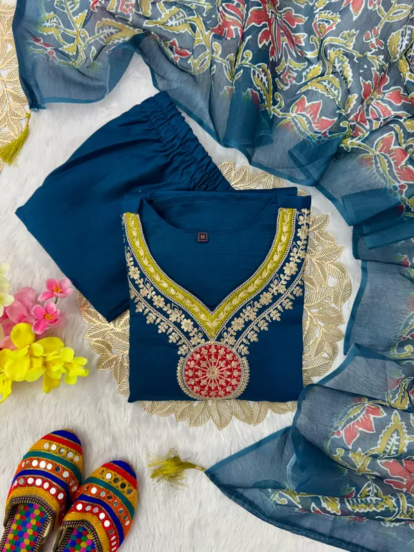 Blue_Embellished_Kurta_Set_With_Printed_Dupatta_For_Women