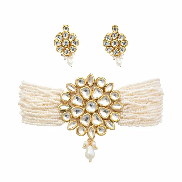 Gold__And__Off_White_Brass_Premium_Choker_For_Women