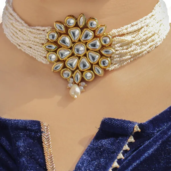Gold__And__Off_White_Brass_Premium_Choker_For_Women