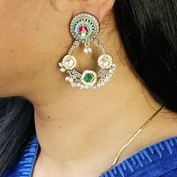 Silver_Alloy_With_Gold_Plating_Premium_Earrings_For_Women