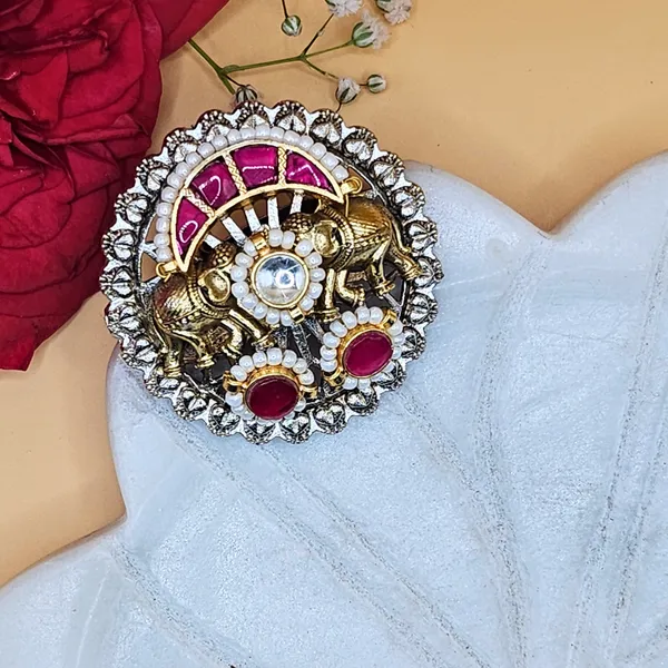 Pink__And__Gold_Alloy_With_Kundan_Stones_Premium_Ring_For_Women