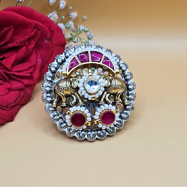 Pink__And__Gold_Alloy_With_Kundan_Stones_Premium_Ring_For_Women