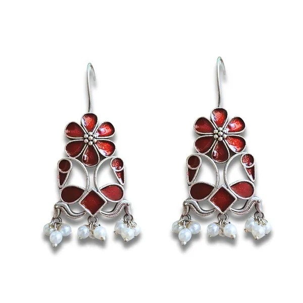 Maroon_Alloy_With_Meenakari_Work_Premium_Hook_Earrings_For_Women
