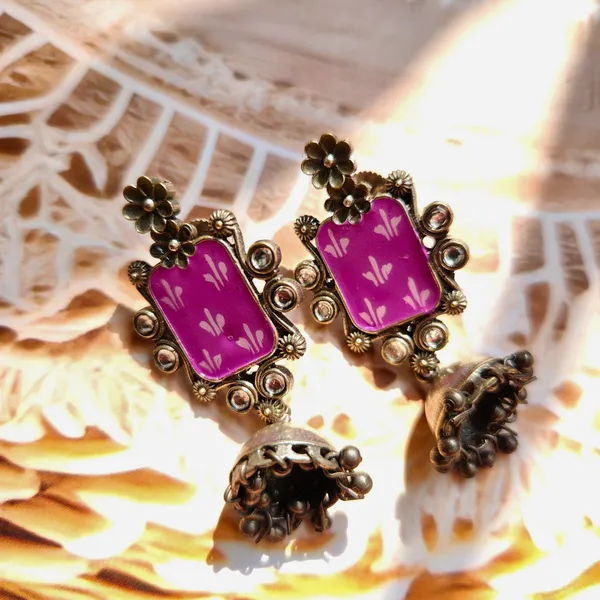 Pink_Alloy_With_Gold_Plating_Premium_Jhumka_Earrings_For_Women