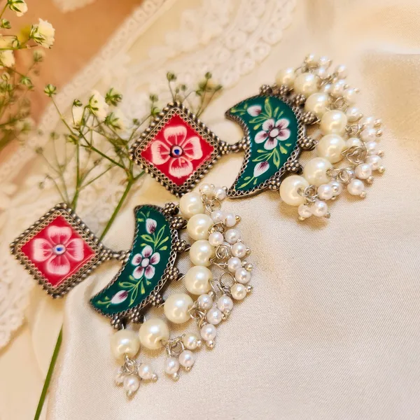 Green_And_Peach_Silver_Plated_Alloy_Premium_Ch_And_Bali_Earrings_For_Women