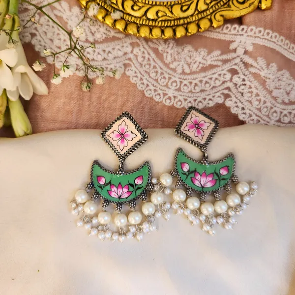 Green_And_Peach_Silver_Plated_Alloy_Premium_Ch_And_Bali_Earrings_For_Women