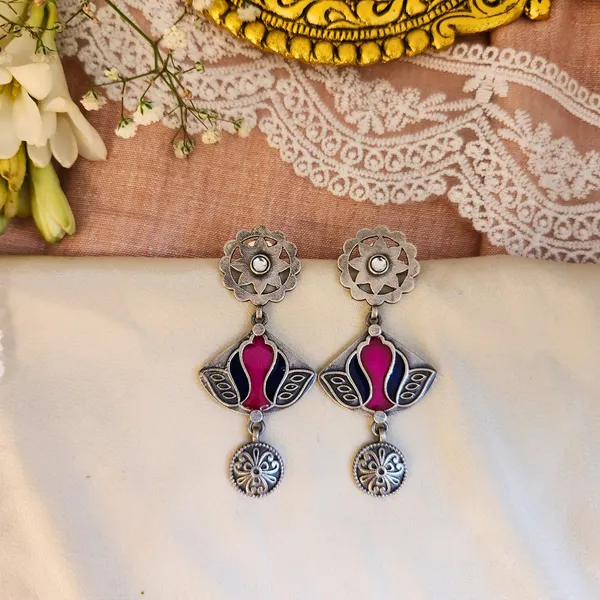 Blue_And_Pink_Silver_Plated_Alloy_Premium_Earrings_For_Women