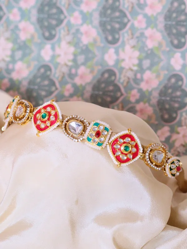 Pink__And__White_Alloy_With_Gold_Plating_Premium_Maangtikka_Hairb_And__For_Women