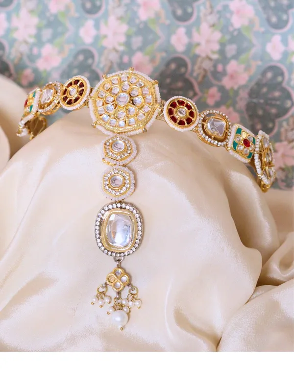Pink_Alloy_With_Gold_Plating_Premium_Maangtikka_Hairb_And__For_Women