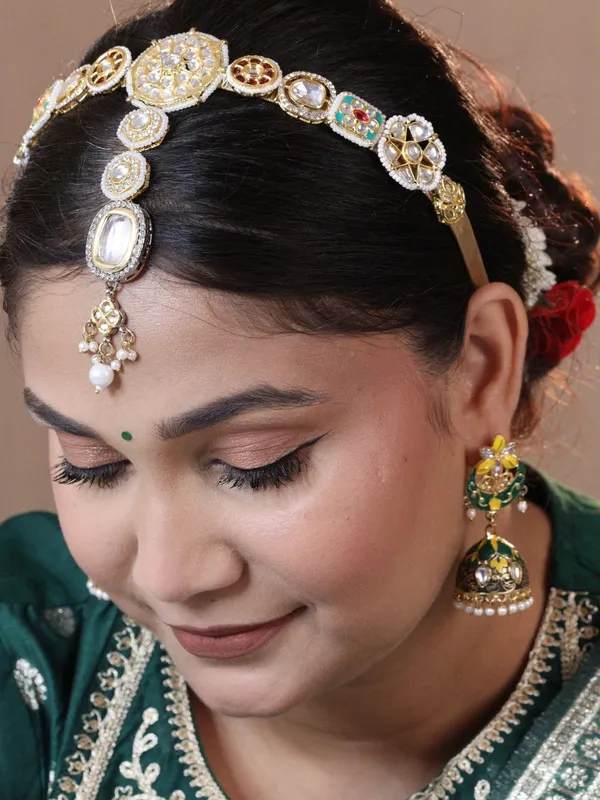 Pink_Alloy_With_Gold_Plating_Premium_Maangtikka_Hairb_And__For_Women