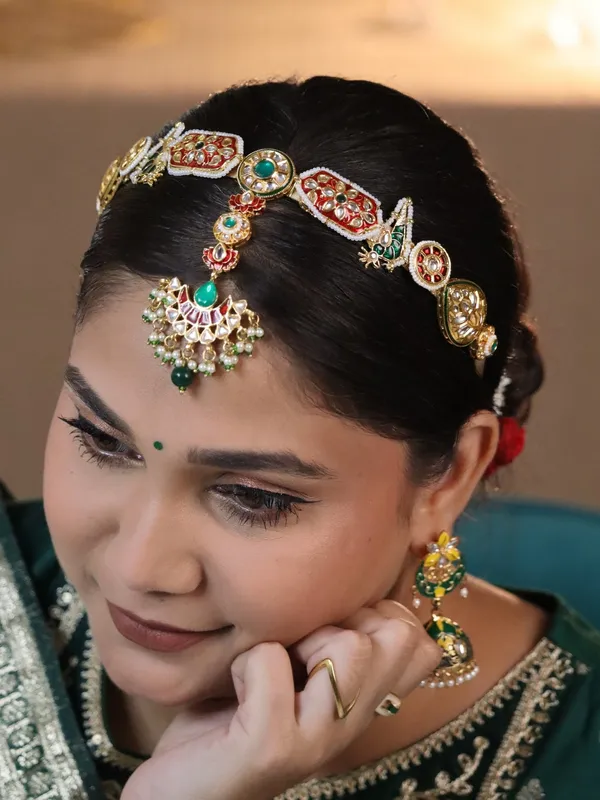 Multicolor_Alloy_With_Gold_Plating_Premium_Maangtikka_Hairb_And__For_Women