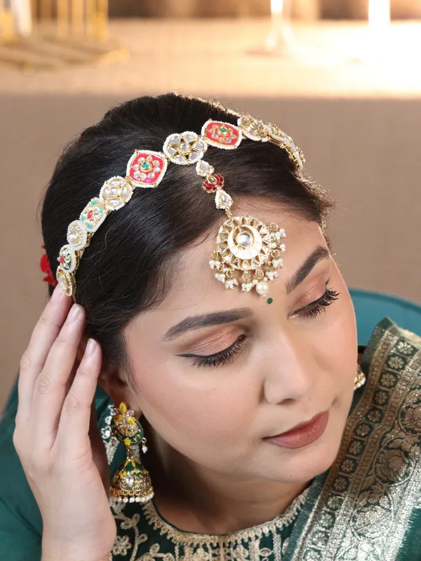 Pink_Alloy_With_Gold_Plating_Premium_Maangtikka_Hairb_And__For_Women