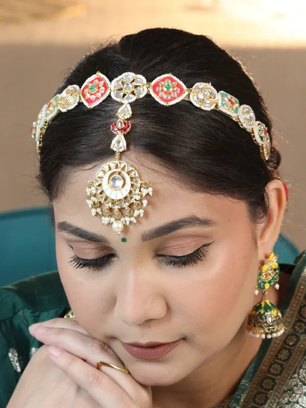 Pink_Alloy_With_Gold_Plating_Premium_Maangtikka_Hairb_And__For_Women