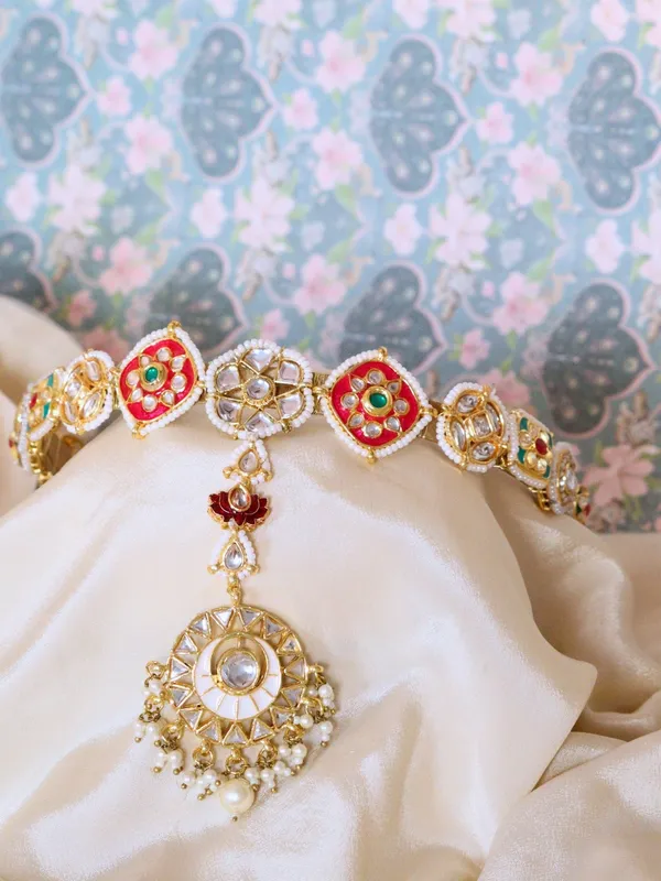 Pink_Alloy_With_Gold_Plating_Premium_Maangtikka_Hairb_And__For_Women