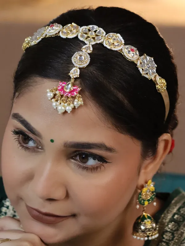 Multicolor_Alloy_With_Gold_Plating_Premium_Maangtikka_Hairb_And__For_Women
