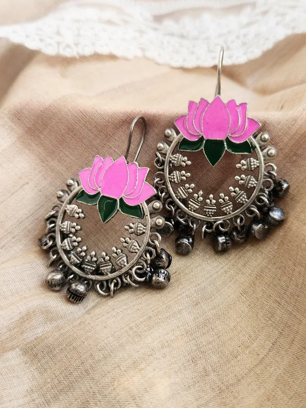 Pink_Alloy_With_Gold_Plating_Premium_Hook_Earrings_For_Women