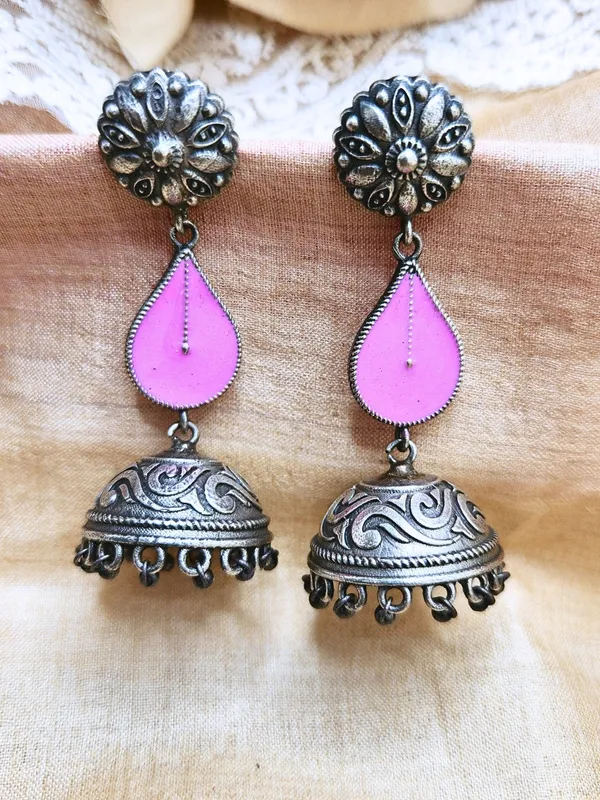 Pink_Alloy_With_Gold_Plating_Premium_Jhumka_Earrings_For_Women