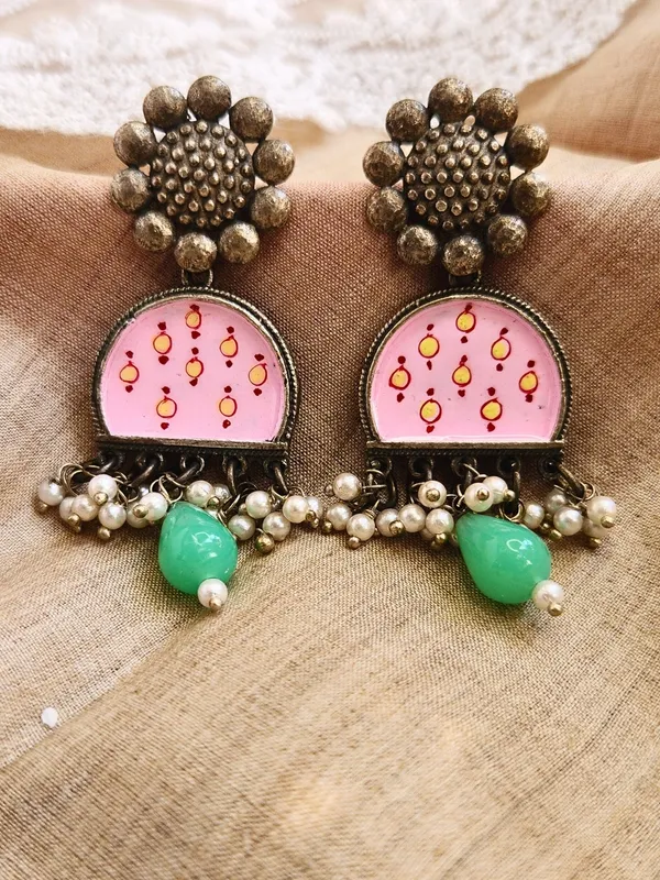 Pink_Alloy_With_Gold_Plating_Premium_Ch_And_Bali_Earrings_For_Women