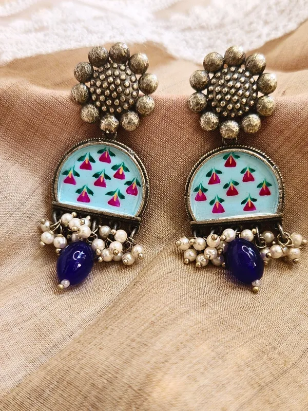 Blue_Alloy_With_Gold_Plating_Premium_Ch_And_Bali_Earrings_For_Women