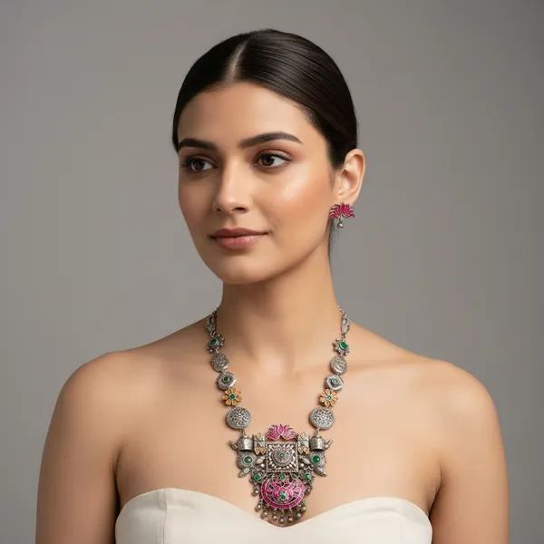Silver_Alloy_With_Gold_Plating_Premium_Necklace_For_Women