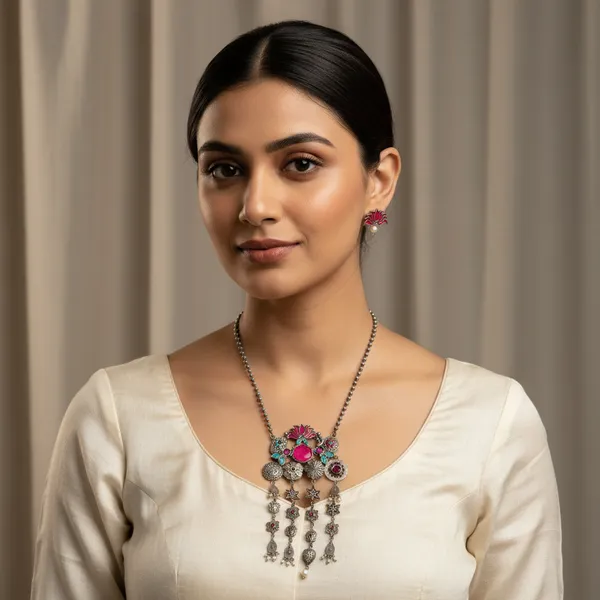 Silver_Alloy_With_Gold_Plating_Premium_Necklace_For_Women